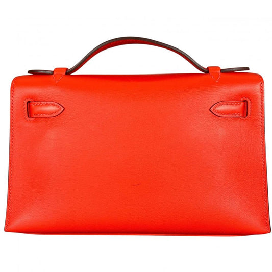 HERMES エルメス ハンドバッグ ポシェットケリー クラッチバッグ シルバー金具 Y刻印 レッド 赤 シルバー金具 レディース 2020年【中古品】