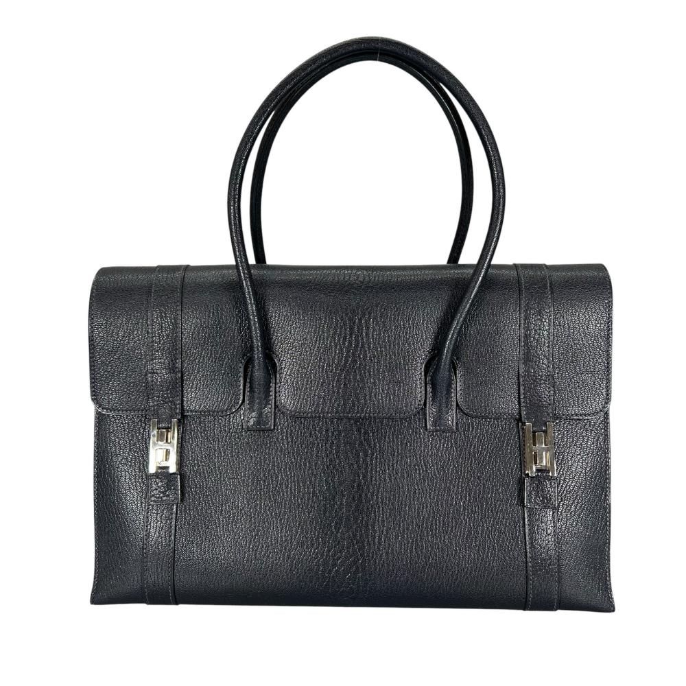 HERMES エルメス ハンドバッグ ドラッグ37 トートバッグ シェーブル □D刻印 ネイビー 紺 シルバー金具 レディース 2000年【中古品】