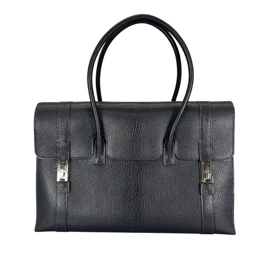 HERMES エルメス ハンドバッグ ドラッグ37 トートバッグ シェーブル □D刻印 ネイビー 紺 シルバー金具 レディース 2000年【中古品】
