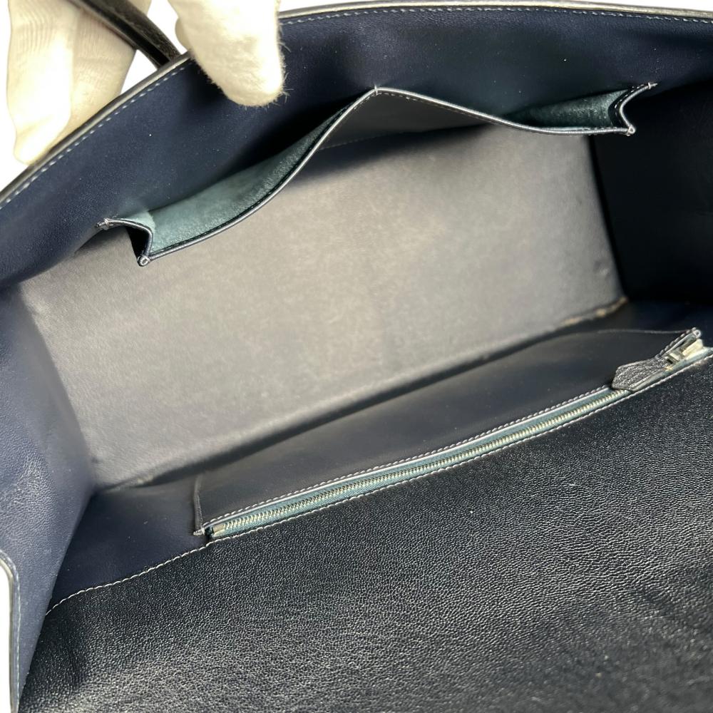 HERMES エルメス ハンドバッグ ドラッグ37 トートバッグ シェーブル □D刻印 ネイビー 紺 シルバー金具 レディース 2000年【中古品】