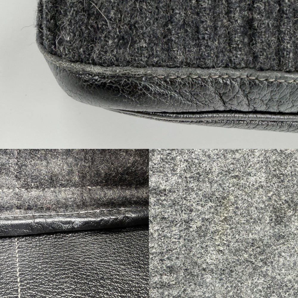 HERMES エルメス ハンドバッグ プリーツ ガーデンパーティGM 43 トートバッグ □J刻印 フェルト レザー ブラック 黒 シルバー金具 レディース 2006年【中古品】