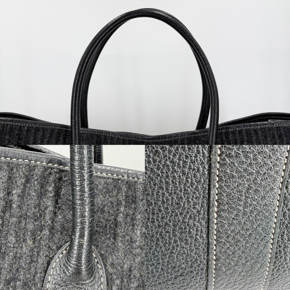 HERMES エルメス ハンドバッグ プリーツ ガーデンパーティGM 43 トートバッグ □J刻印 フェルト レザー ブラック 黒 シルバー金具 レディース 2006年【中古品】