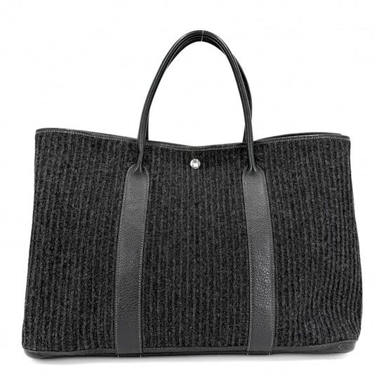 HERMES エルメス ハンドバッグ プリーツ ガーデンパーティGM 43 トートバッグ □J刻印 フェルト レザー ブラック 黒 シルバー金具 レディース 2006年【中古品】