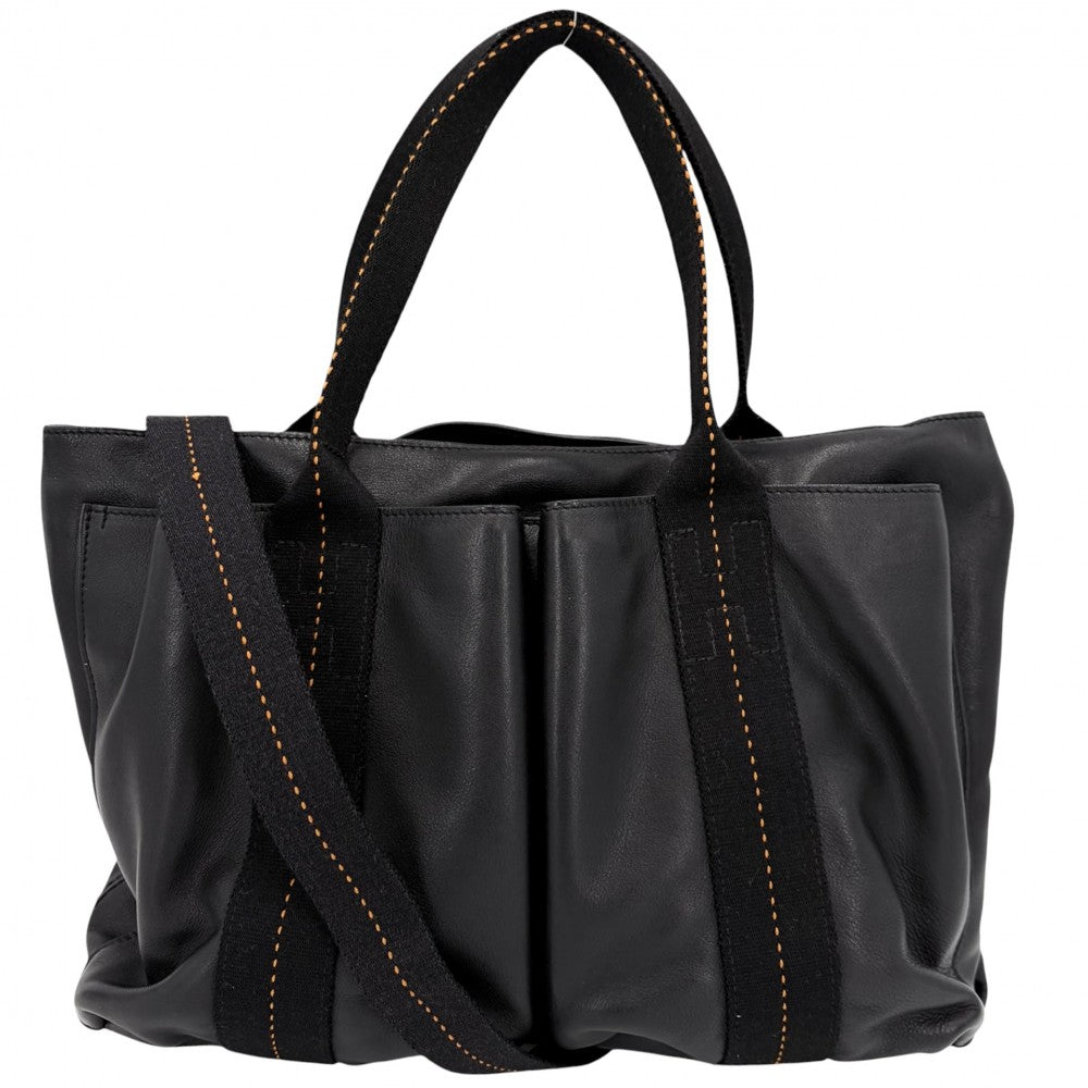 HERMES エルメス 2WAY キャラバンホリゾンタルMM ハンドバッグ ショルダーバッグ 鞄 かばん なし ヴォーデルマ ブラック 黒 シルバー金具 メンズ【中古品】