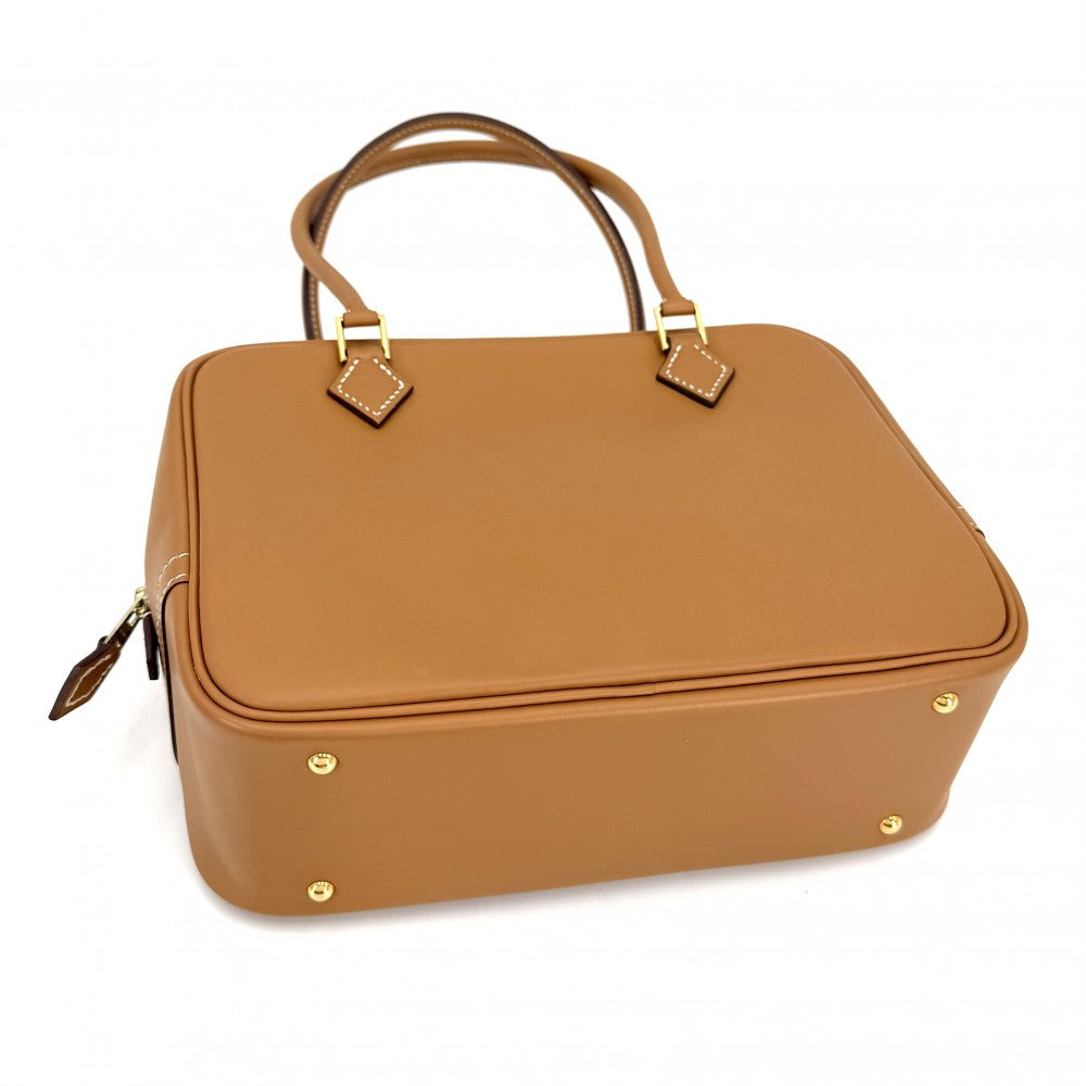HERMES エルメス ハンドバッグ プリュム20 小さめ ミニバッグ シンプル □I刻印 レザー ブラウン系 ゴールド金具 レディース 2005年【中古品】