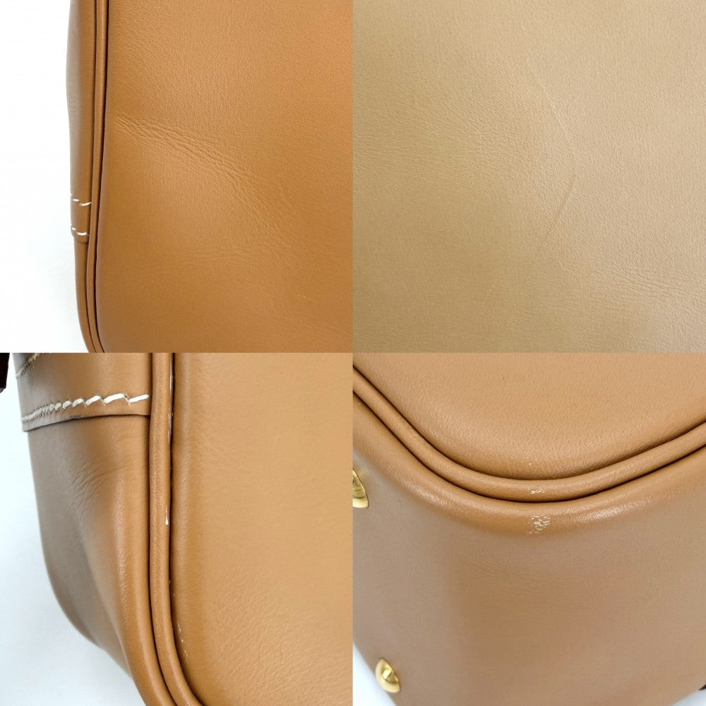 HERMES エルメス ハンドバッグ プリュム20 小さめ ミニバッグ シンプル □I刻印 レザー ブラウン系 ゴールド金具 レディース 2005年【中古品】