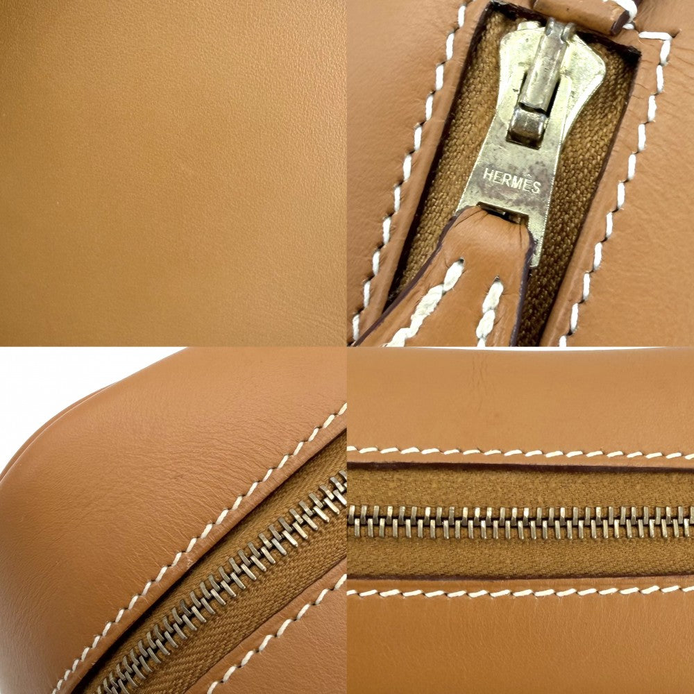 HERMES エルメス ハンドバッグ プリュム20 小さめ ミニバッグ シンプル □I刻印 レザー ブラウン系 ゴールド金具 レディース 2005年【中古品】