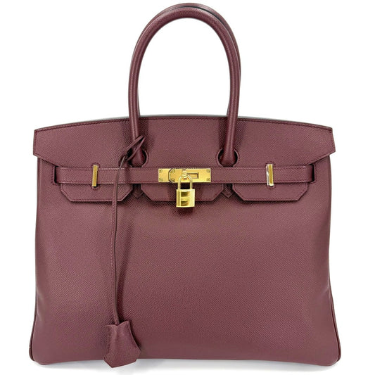 【開店SALE】 HERMES エルメス ハンドバッグ バーキン35 内縫い トートバッグ ワインレッド C刻印 レザー ボルドー系 ゴールド金具 レディース 2018年【中古品】