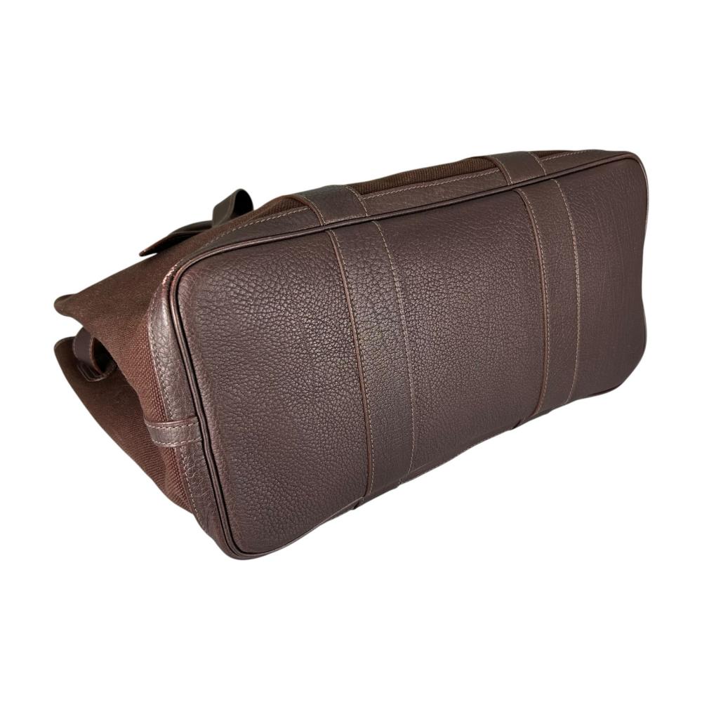 HERMES エルメス トートバッグ プティットサンチュールMM ビジネスバッグ □J刻印 キャンバス レザー ブラウン 茶 シルバー金具 レディース 2006年【中古品】
