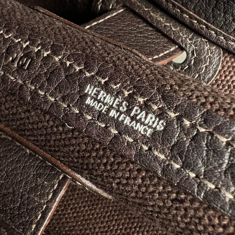 HERMES エルメス トートバッグ プティットサンチュールMM ビジネスバッグ □J刻印 キャンバス レザー ブラウン 茶 シルバー金具 レディース 2006年【中古品】