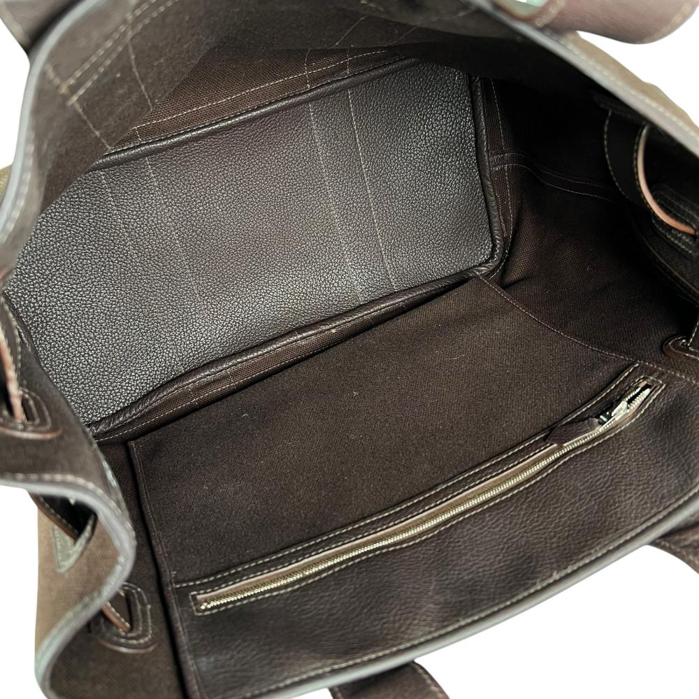 HERMES エルメス トートバッグ プティットサンチュールMM ビジネスバッグ □J刻印 キャンバス レザー ブラウン 茶 シルバー金具 レディース 2006年【中古品】