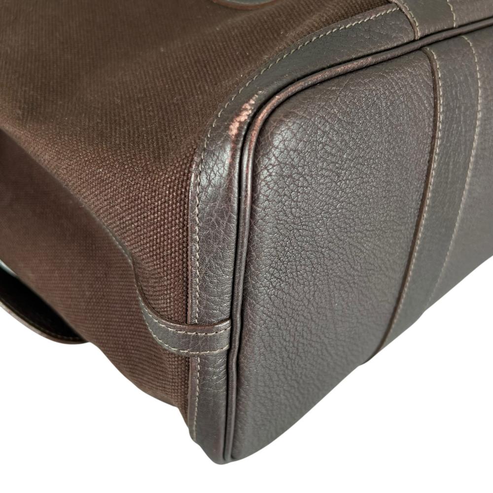HERMES エルメス トートバッグ プティットサンチュールMM ビジネスバッグ □J刻印 キャンバス レザー ブラウン 茶 シルバー金具 レディース 2006年【中古品】