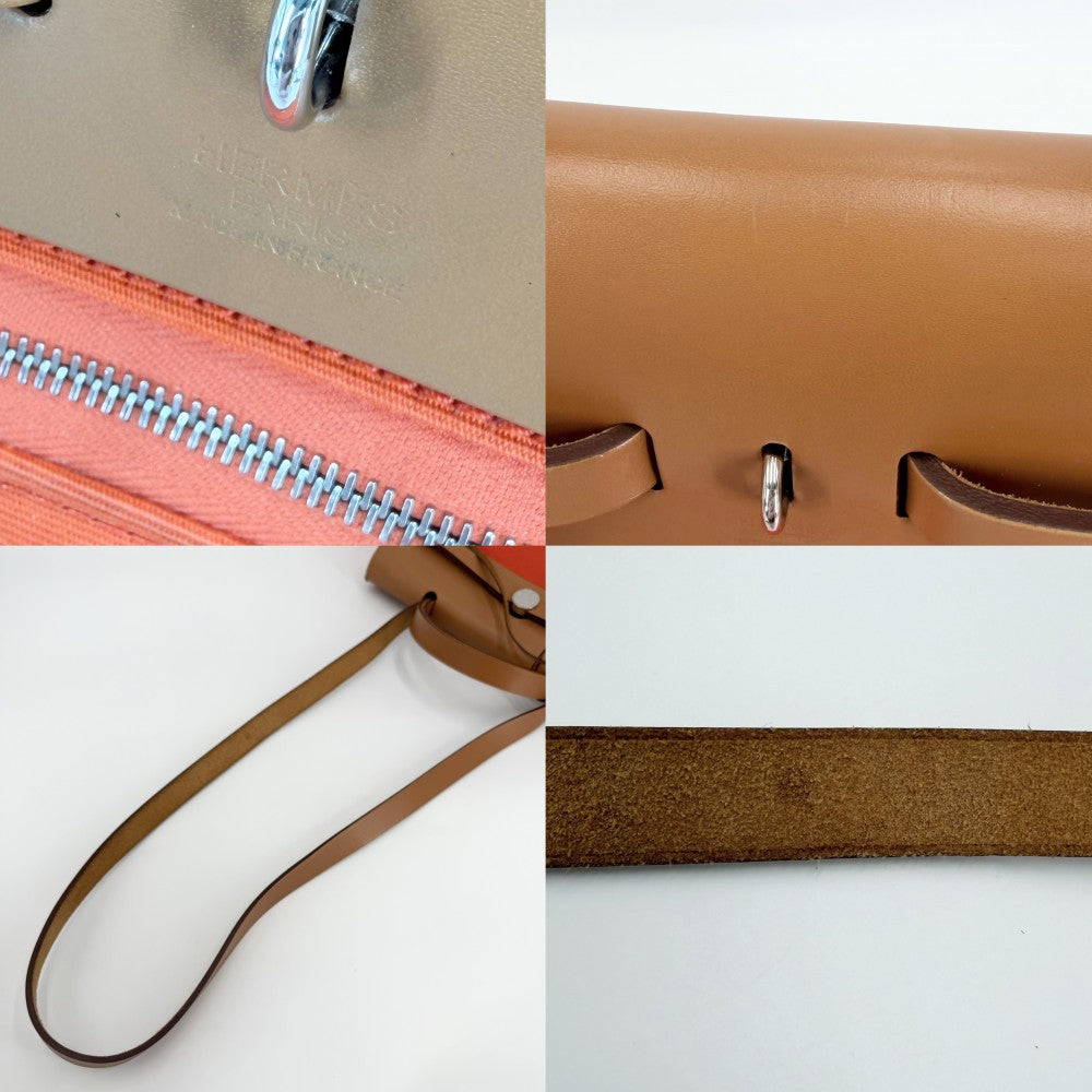 HERMES エルメス 2WAY エールバッグPM ハンドバッグ ショルダーバッグ D刻印 レザー キャンバス オレンジ ブラウン 茶 シルバー金具 レディース 2019年【中古品】