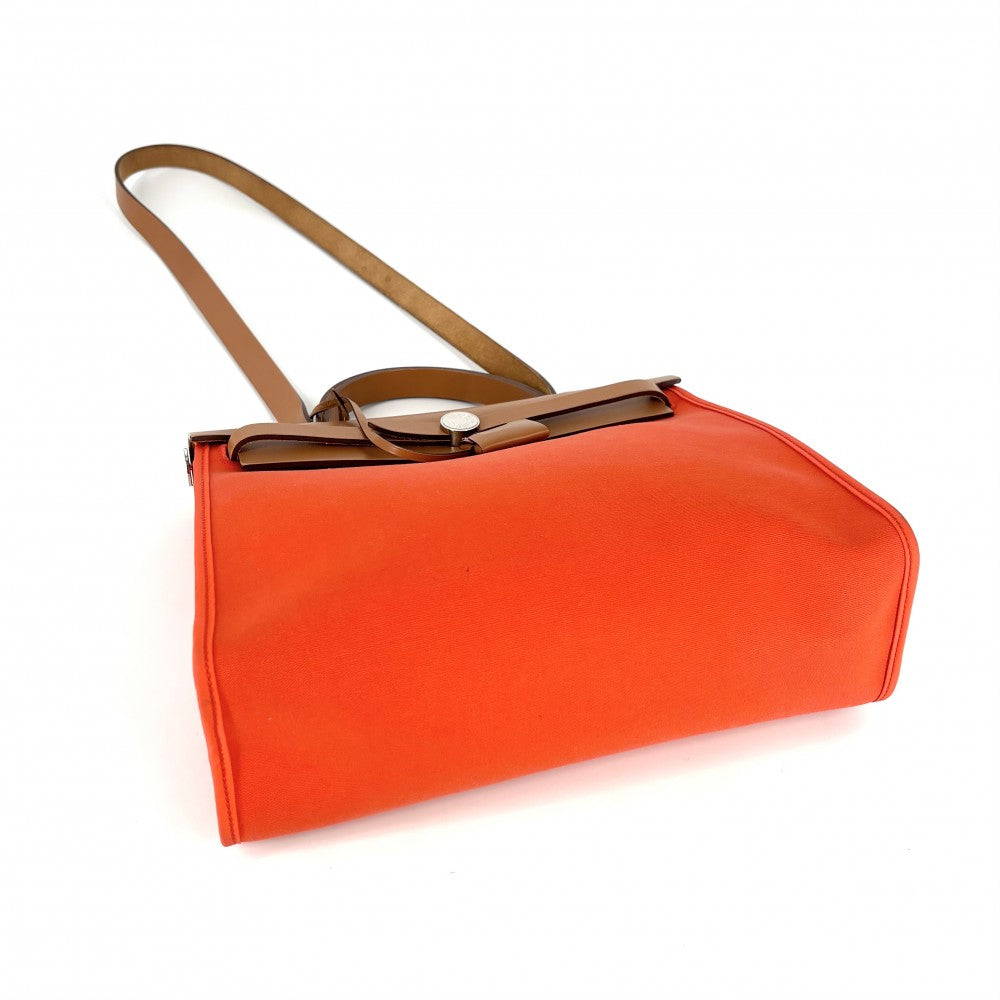 HERMES エルメス 2WAY エールバッグPM ハンドバッグ ショルダーバッグ D刻印 レザー キャンバス オレンジ ブラウン 茶 シルバー金具 レディース 2019年【中古品】