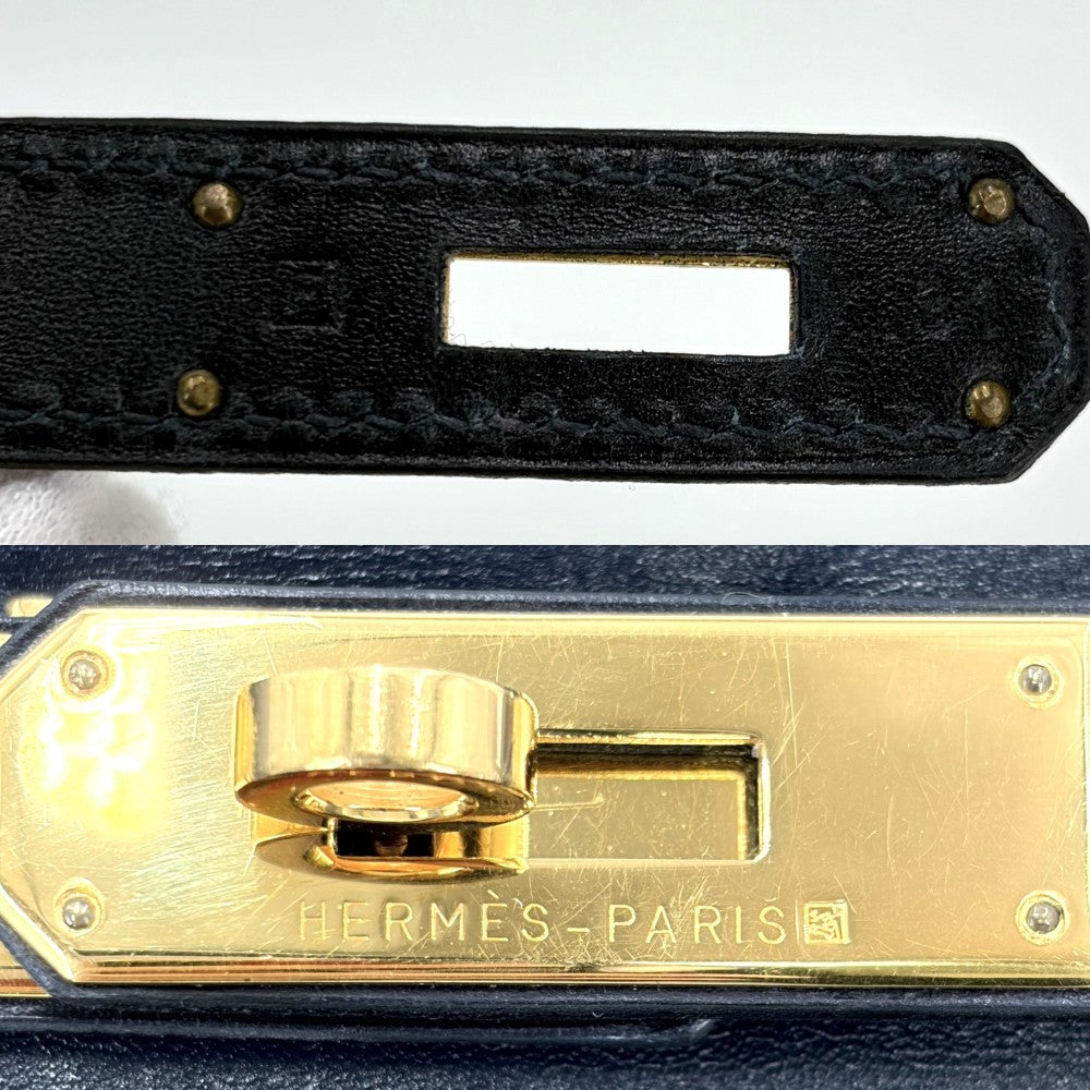 HERMES エルメス 2WAY ケリー32 外縫い ハンドバッグ ショルダーバッグ □F刻印 ボックスカーフ ネイビー 紺 ゴールド金具 レディース 2002年【中古品】