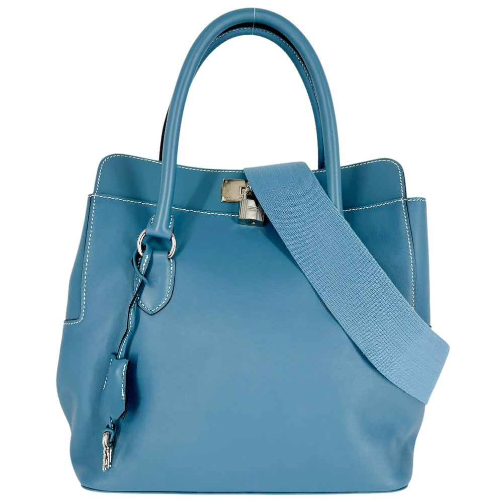 HERMES エルメス 2WAY ツールボックス26 ハンドバッグ ショルダーバッグ □N刻印 レザー ブルー系 シルバー金具 レディース 2010年【中古品】