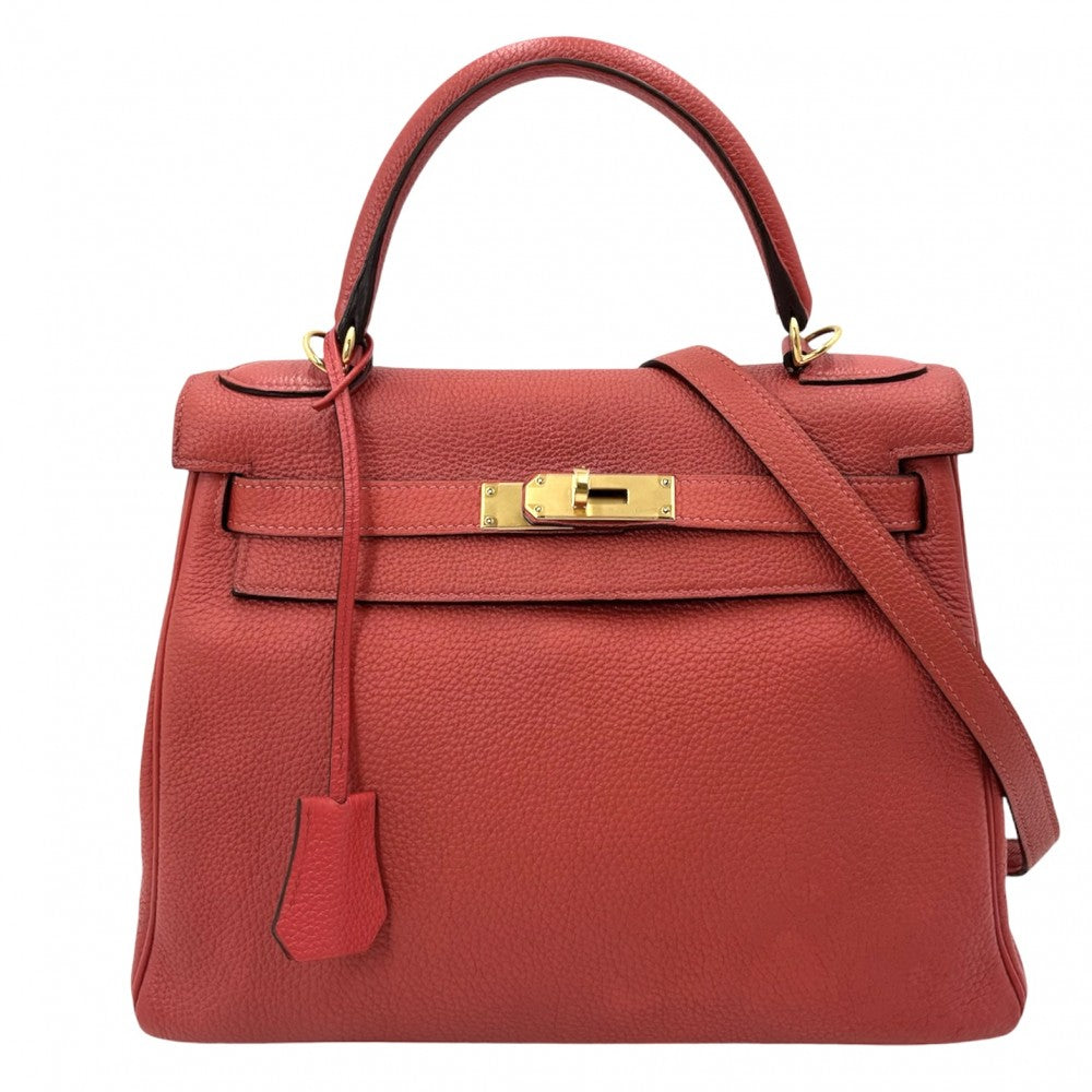 【開店SALE】 HERMES エルメス 2WAY ケリー28 内縫い ハンドバッグ ショルダーバッグ 鞄 かばん □R刻印 トリヨンクレマンス オレンジレッド系 ゴールド金具 レディース 2014年【中古品】