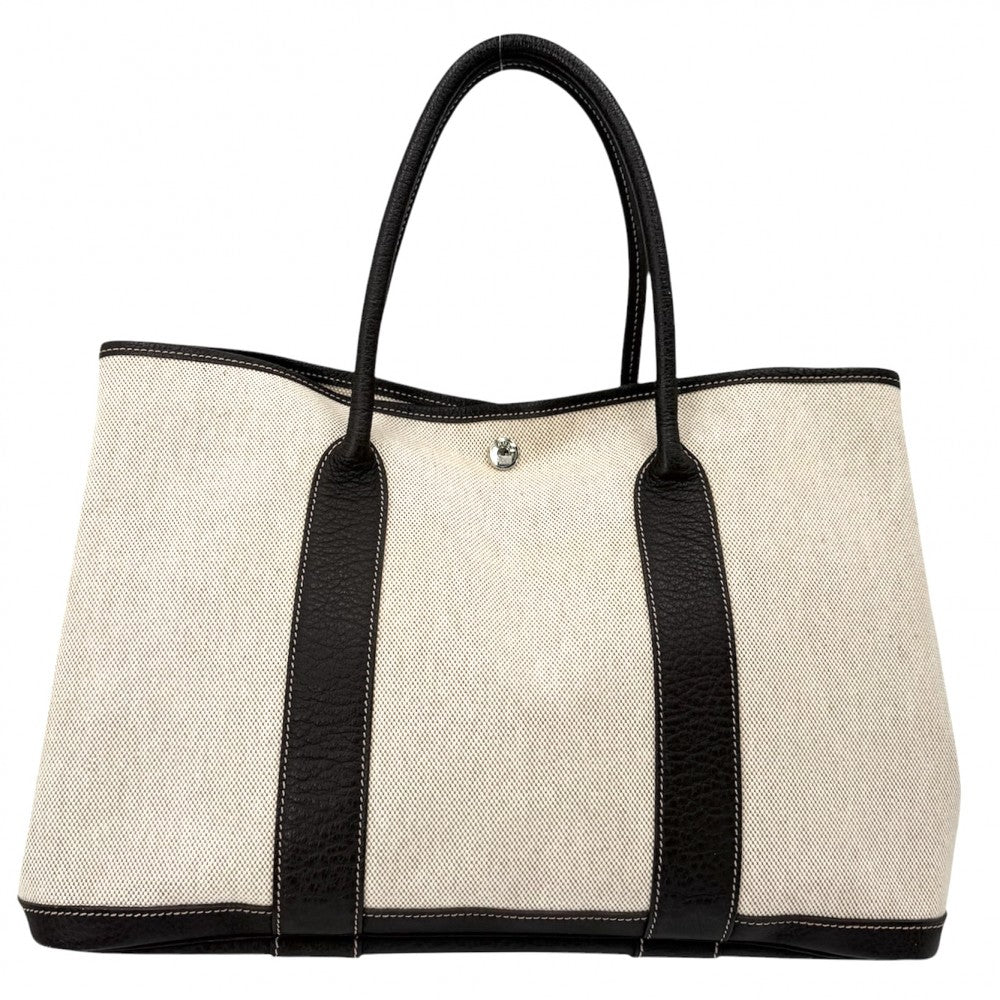 HERMES エルメス ハンドバッグ ガーデンパーティPM トートバッグ □H刻印 キャンバス レザー ベージュ ブラウン 茶 シルバー金具 レディース 2004年【中古品】