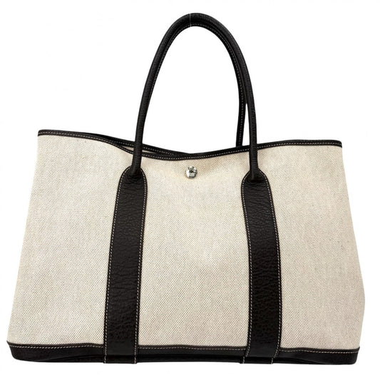 HERMES エルメス ハンドバッグ ガーデンパーティPM トートバッグ □H刻印 キャンバス レザー ベージュ ブラウン 茶 シルバー金具 レディース 2004年【中古品】