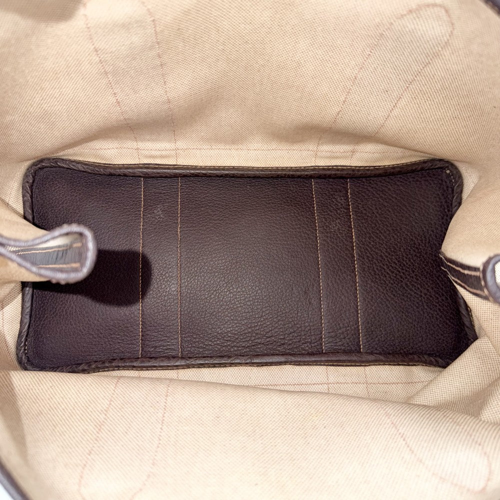 HERMES エルメス ハンドバッグ ガーデンパーティPM トートバッグ □H刻印 キャンバス レザー ベージュ ブラウン 茶 シルバー金具 レディース 2004年【中古品】