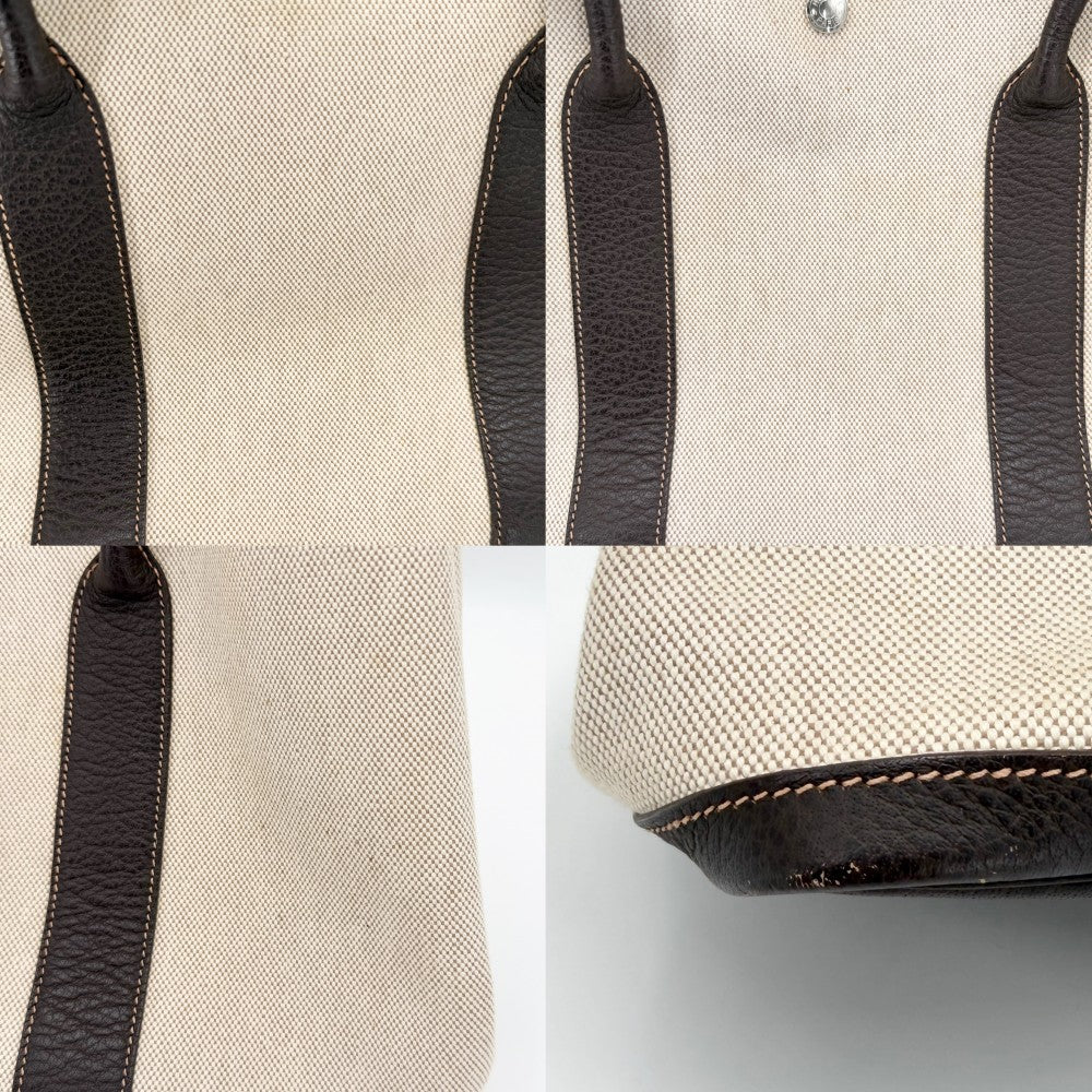 HERMES エルメス ハンドバッグ ガーデンパーティPM トートバッグ □H刻印 キャンバス レザー ベージュ ブラウン 茶 シルバー金具 レディース 2004年【中古品】
