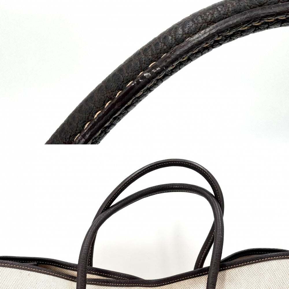 HERMES エルメス ハンドバッグ ガーデンパーティPM トートバッグ □H刻印 キャンバス レザー ベージュ ブラウン 茶 シルバー金具 レディース 2004年【中古品】