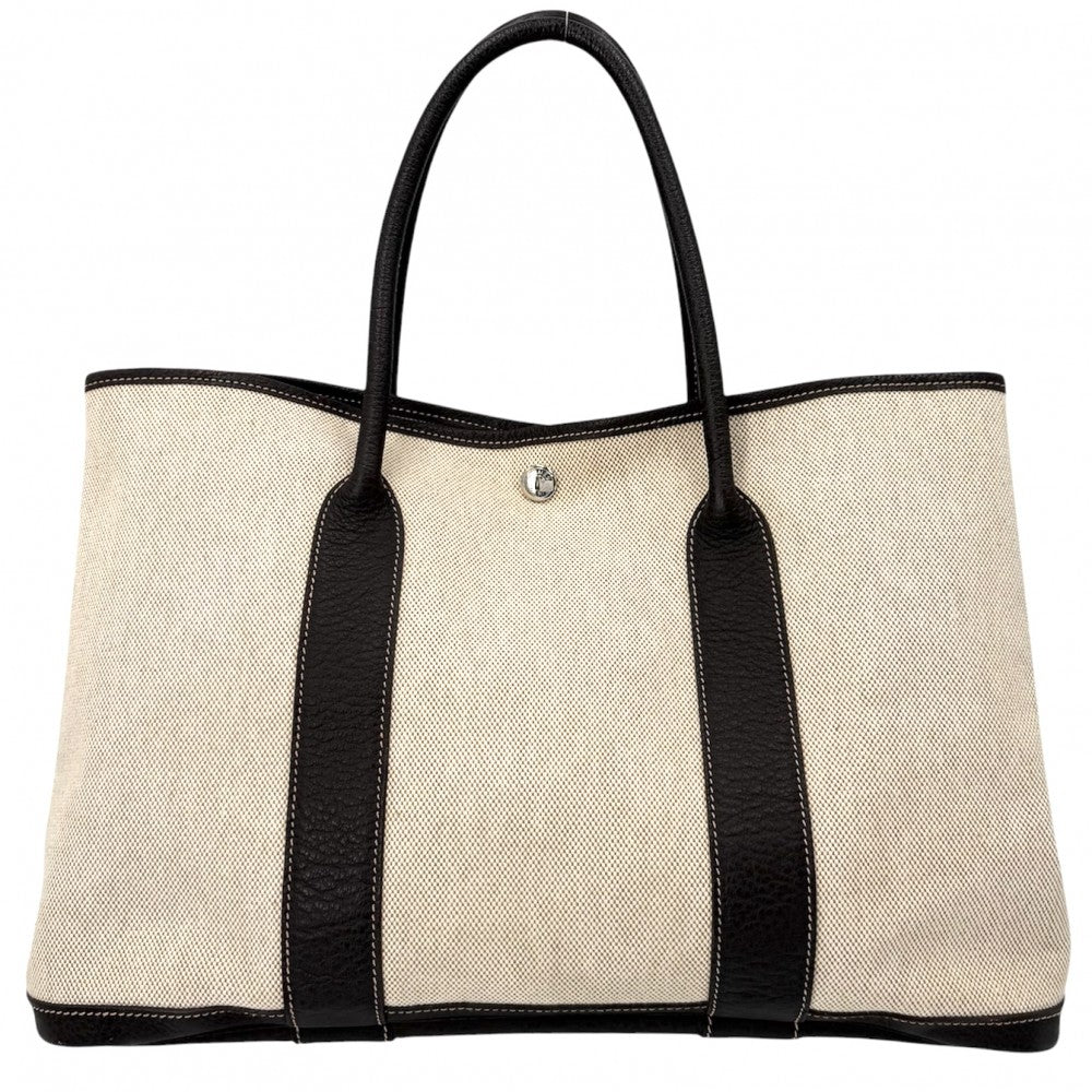 HERMES エルメス ハンドバッグ ガーデンパーティPM トートバッグ □H刻印 キャンバス レザー ベージュ ブラウン 茶 シルバー金具 レディース 2004年【中古品】