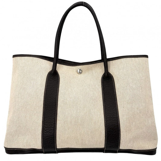 HERMES エルメス ハンドバッグ ガーデンパーティPM トートバッグ □H刻印 キャンバス レザー ベージュ ブラウン 茶 シルバー金具 レディース 2004年【中古品】