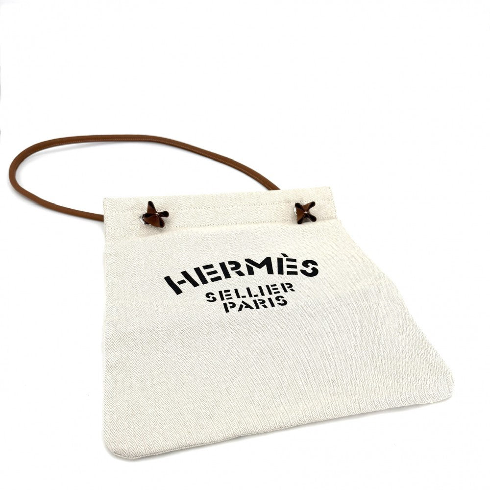 HERMES エルメス トートバッグ アリーヌMM ハンドバッグ K刻印 トワルシェブロン レザー ベージュ ブラウン 茶 シルバー金具 レディース 2025年【中古品】