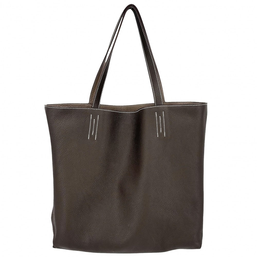 HERMES エルメス トートバッグ ドゥブルセンス45 リバーシブル ハンドバッグ Double Sens □JO刻印 レザー ブラウン 茶 レディース 2011年【中古品】