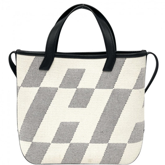 HERMES エルメス 2WAY H アン ビエ 27 ハンドバッグ ショルダーバッグ メンズ レディース Z刻印 キャンバス レザー ベージュ ブラック 黒 ユニセックス 2021年【中古品】