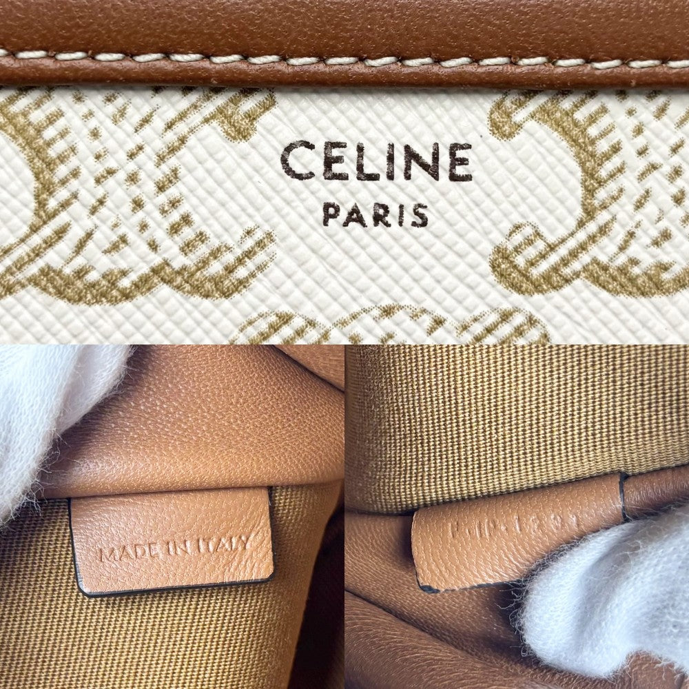 CELINE セリーヌ ショルダーバッグ トリオンフ チェーン付きクラッチ PVCコーティングキャンバス レザー ホワイト 白 ゴールド金具 レディース【中古品】