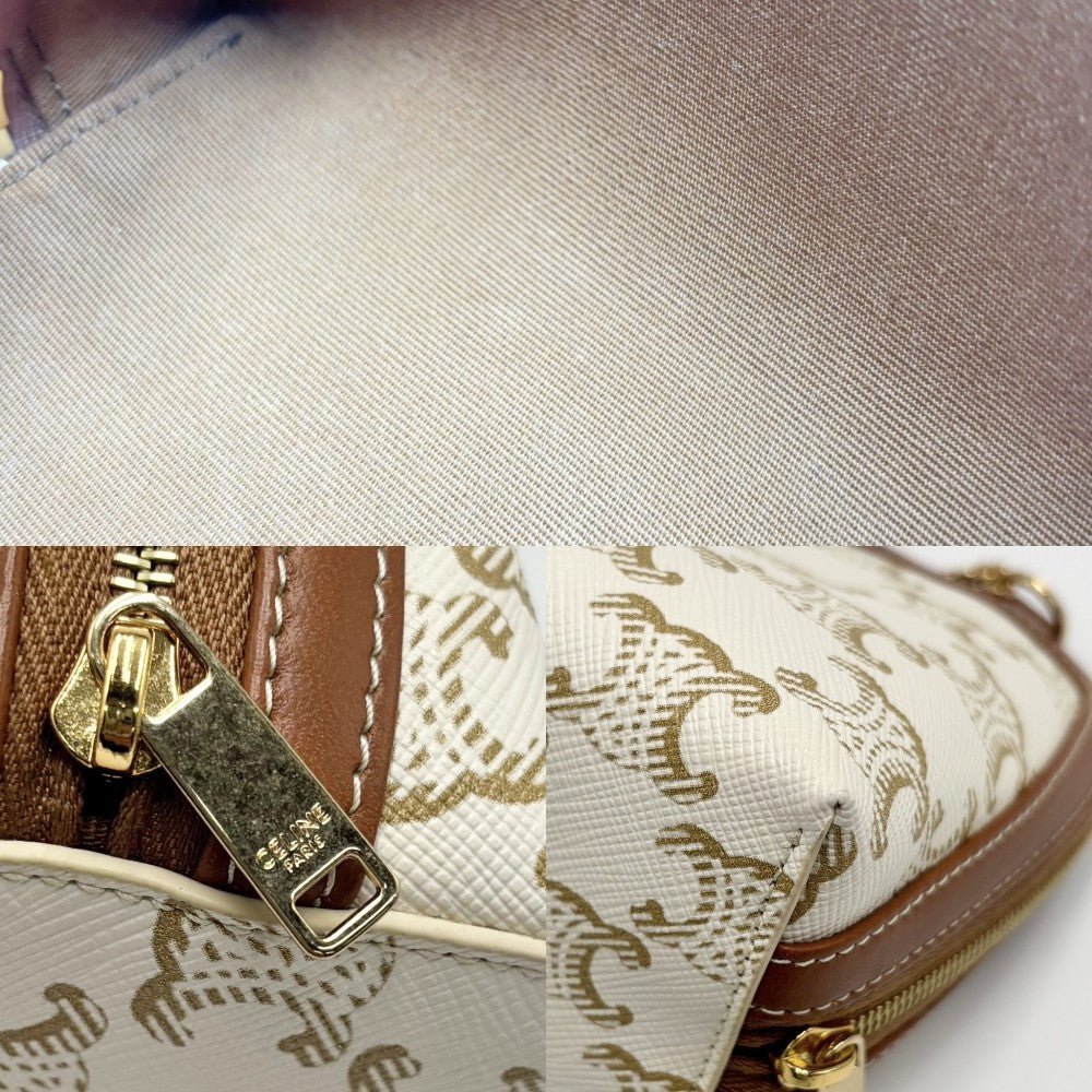 CELINE セリーヌ ショルダーバッグ トリオンフ チェーン付きクラッチ PVCコーティングキャンバス レザー ホワイト 白 ゴールド金具 レディース【中古品】