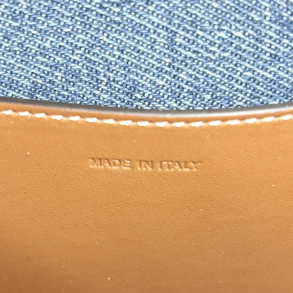 CELINE セリーヌ ショルダーバッグ トリオンフ ミニバケット キュイル デニム カーフレザー インディゴ ブラウン 茶 ゴールド金具 レディース【中古品】