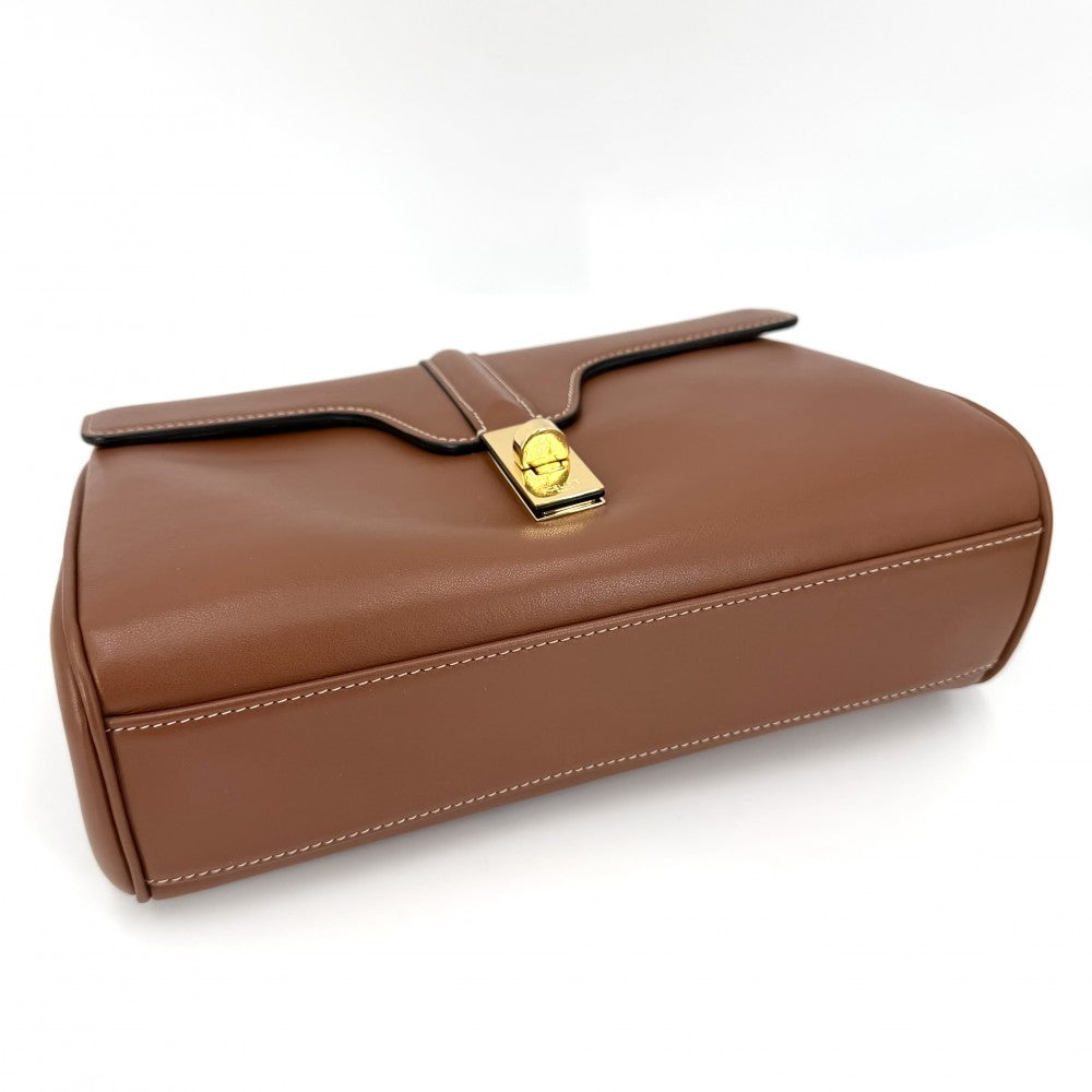 【開店SALE】 CELINE セリーヌ ショルダーバッグ 16 ソフト ティーン セーズ タン レザー ブラウン 茶 ゴールド金具 レディース【中古品】