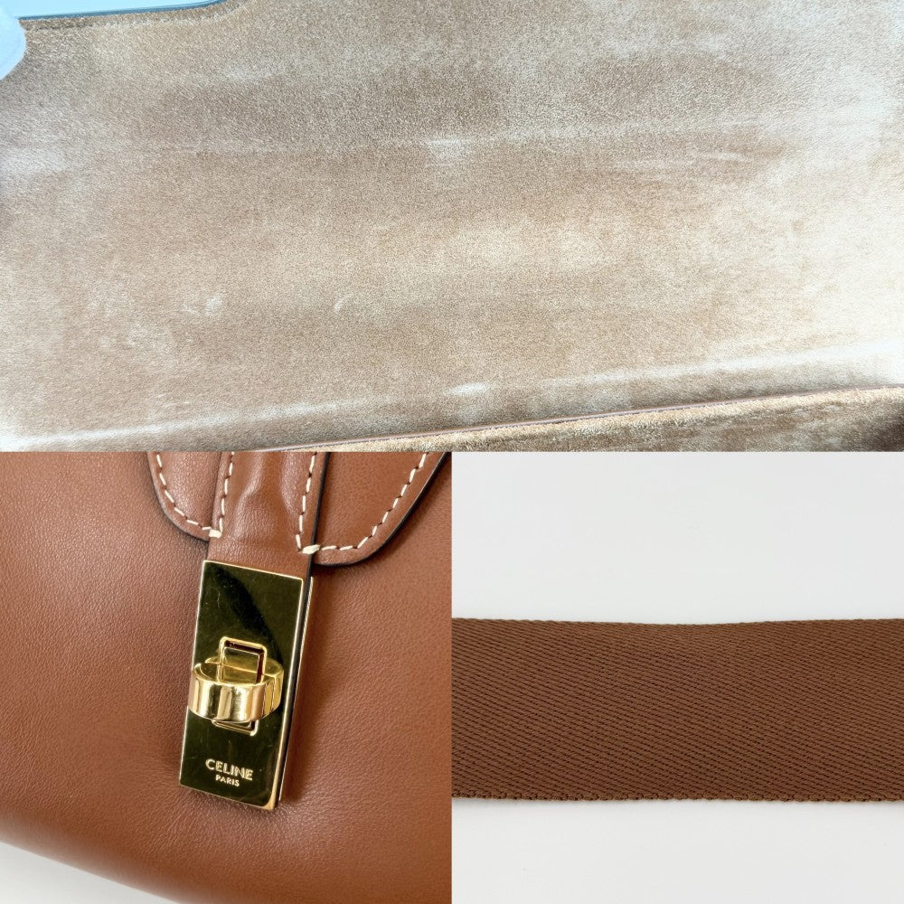 【開店SALE】 CELINE セリーヌ ショルダーバッグ 16 ソフト ティーン セーズ タン レザー ブラウン 茶 ゴールド金具 レディース【中古品】