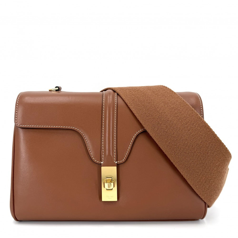 【開店SALE】 CELINE セリーヌ ショルダーバッグ 16 ソフト ティーン セーズ タン レザー ブラウン 茶 ゴールド金具 レディース【中古品】