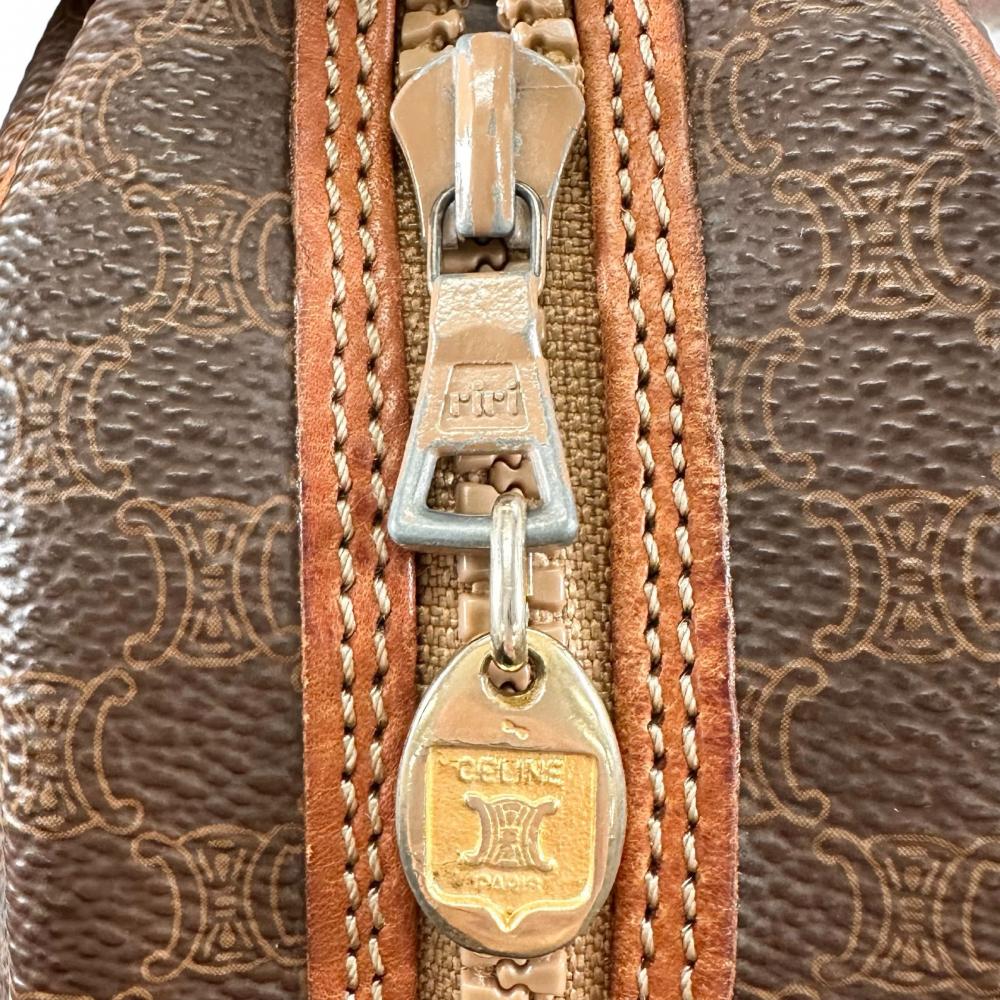 CELINE セリーヌ ショルダーバッグ マカダム ヴィンテージ M12 PVCコーティングキャンバス レザー ブラウン 茶 ゴールド金具 レディース【中古品】