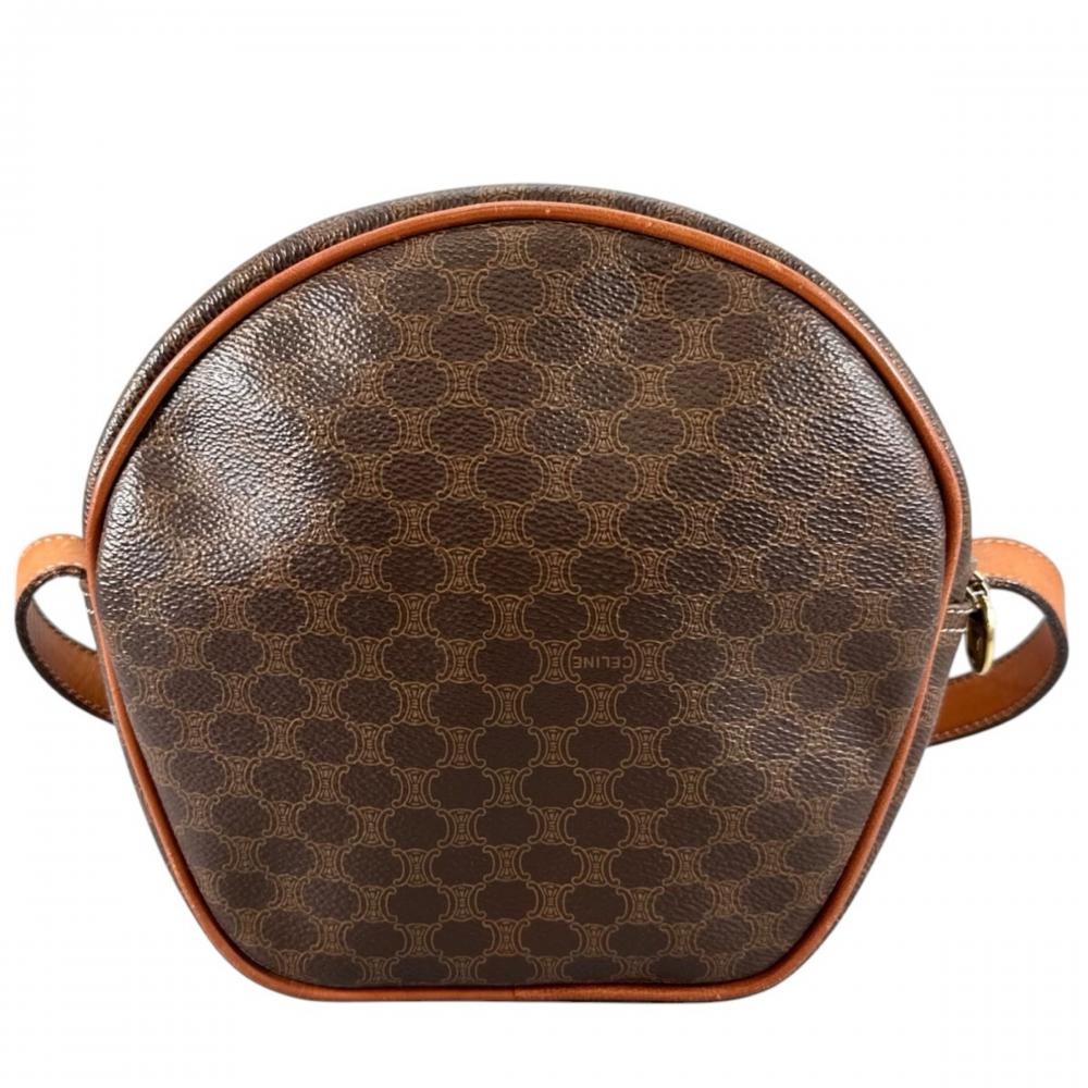 CELINE セリーヌ ショルダーバッグ マカダム ヴィンテージ M12 PVCコーティングキャンバス レザー ブラウン 茶 ゴールド金具 レディース【中古品】