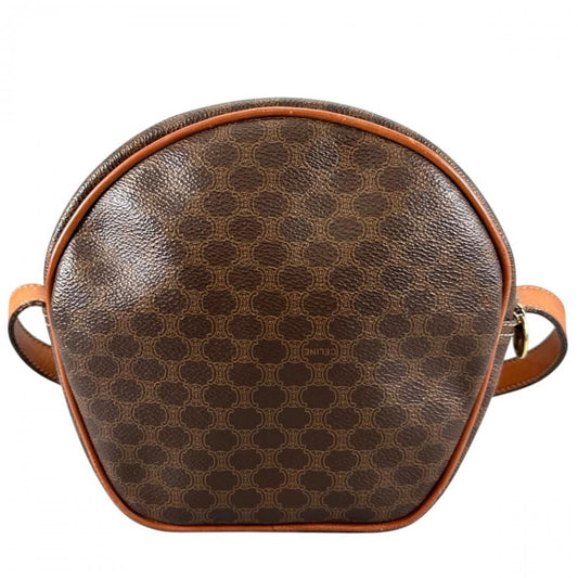 CELINE セリーヌ ショルダーバッグ マカダム ヴィンテージ M12 PVCコーティングキャンバス レザー ブラウン 茶 ゴールド金具 レディース【中古品】