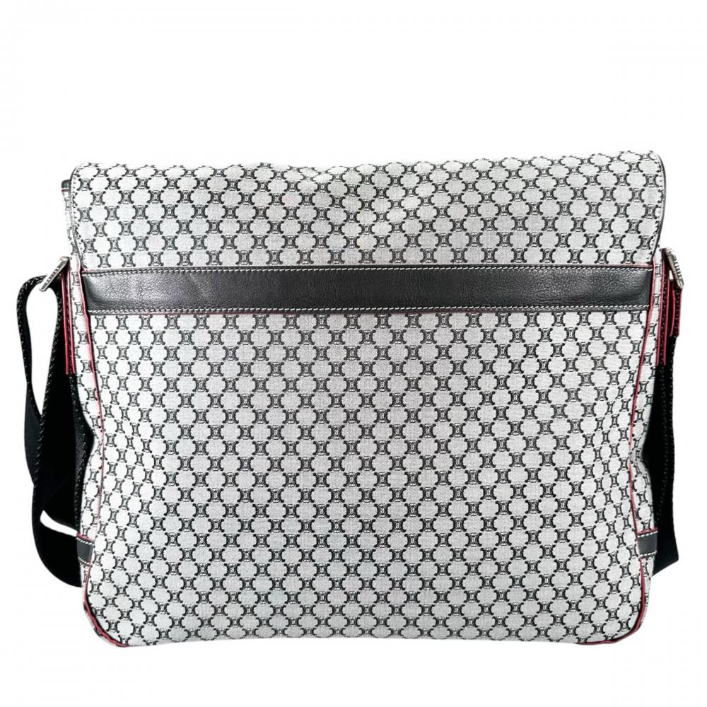 CELINE セリーヌ ショルダーバッグ マカダム メッセンジャーバッグ キャンバス グレー シルバー金具 レディース【中古品】