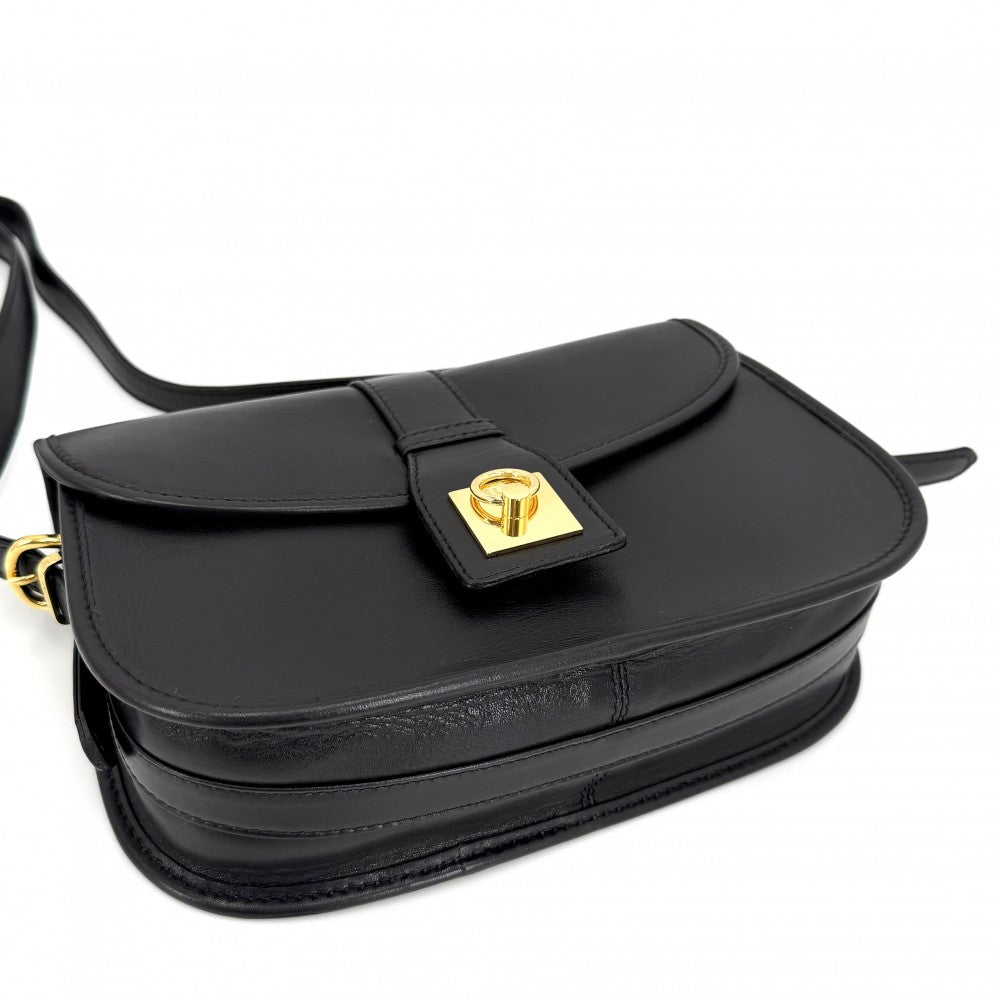 CELINE セリーヌ ショルダーバッグ ポシェット レザー ブラック 黒 ゴールド金具 レディース【中古品】