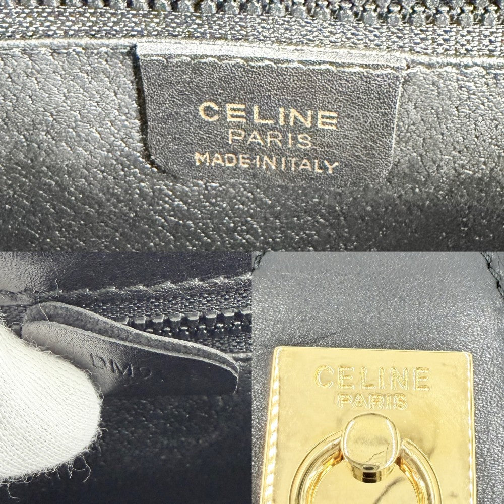 CELINE セリーヌ ショルダーバッグ ポシェット レザー ブラック 黒 ゴールド金具 レディース【中古品】