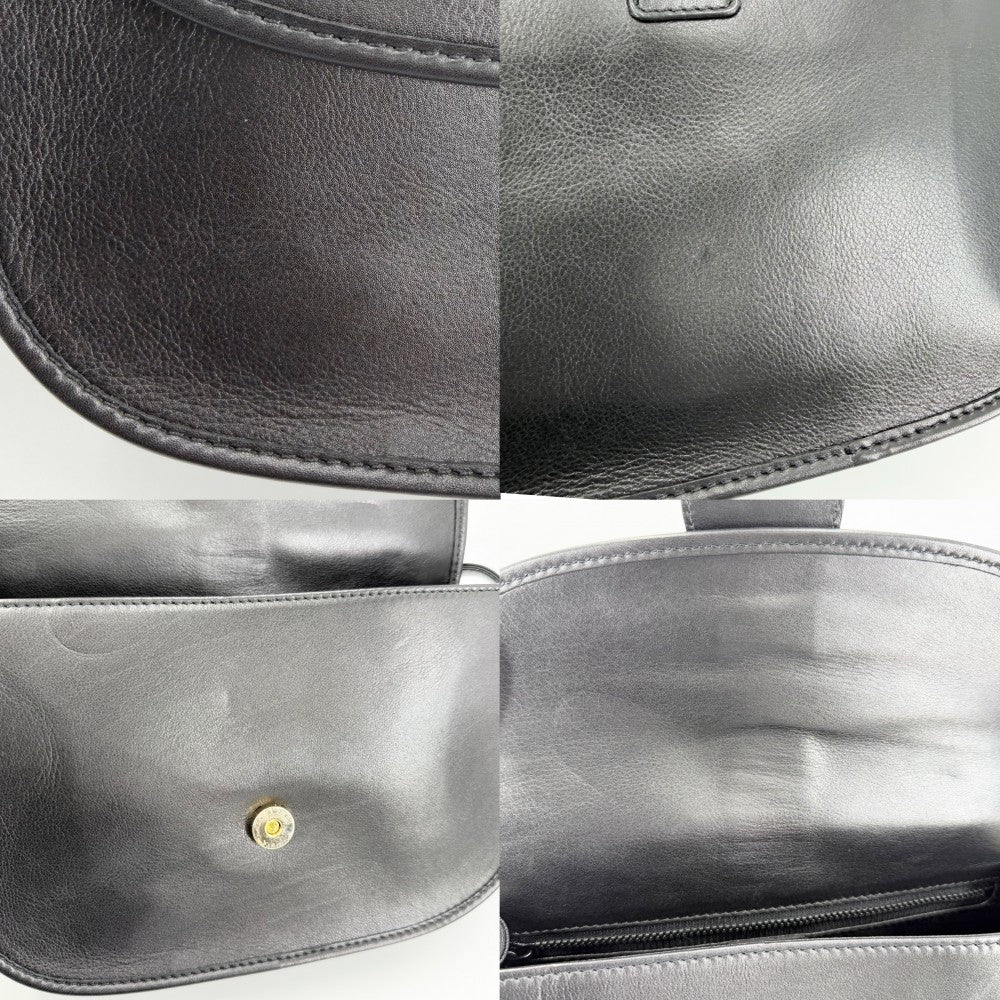 CELINE セリーヌ ショルダーバッグ ポシェット レザー ブラック 黒 ゴールド金具 レディース【中古品】