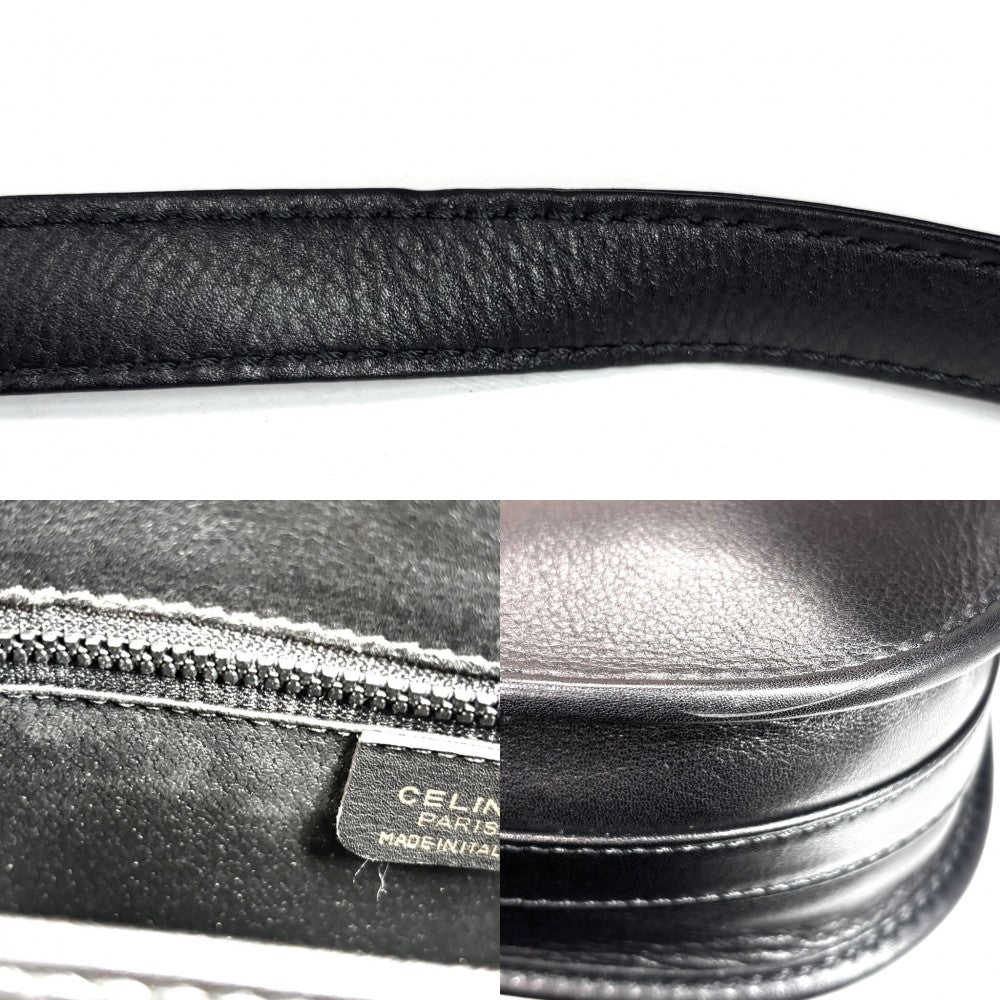 CELINE セリーヌ ショルダーバッグ ポシェット レザー ブラック 黒 ゴールド金具 レディース【中古品】