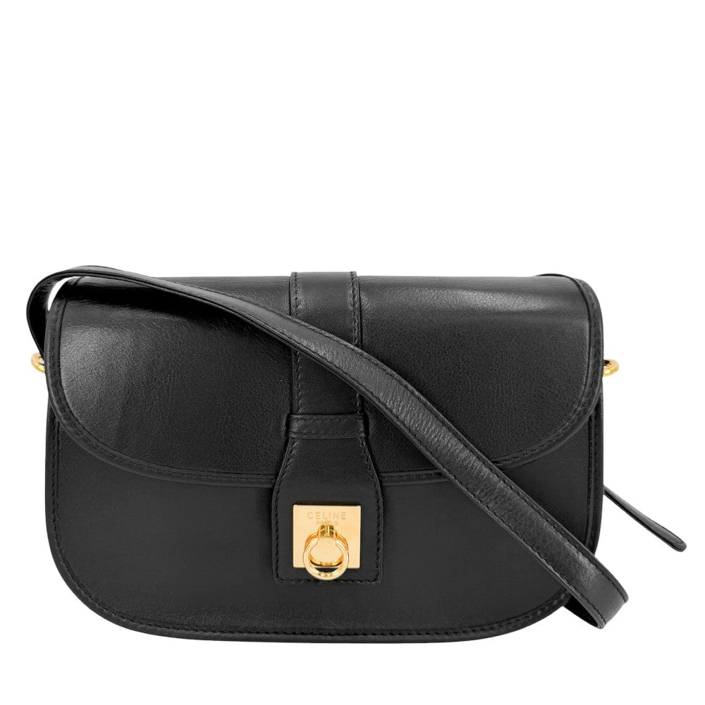 CELINE セリーヌ ショルダーバッグ ポシェット レザー ブラック 黒 ゴールド金具 レディース【中古品】