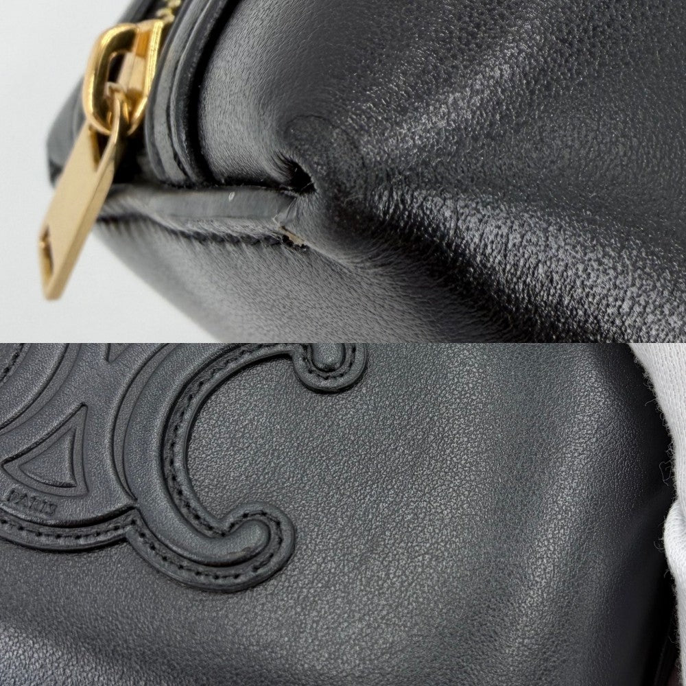 CELINE セリーヌ ショルダーバッグ ポシェット キュイルトリオンフ レザー ブラック 黒 ゴールド金具 レディース【中古品】