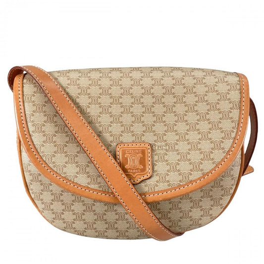 CELINE セリーヌ ショルダーバッグ マカダム ヴィンテージ 半月型 DM92 PVCコーティングキャンバス ベージュ ゴールド金具 レディース【中古品】