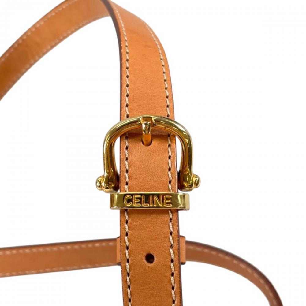 CELINE セリーヌ ショルダーバッグ マカダム ヴィンテージ 半月型 DM92 PVCコーティングキャンバス ベージュ ゴールド金具 レディース【中古品】