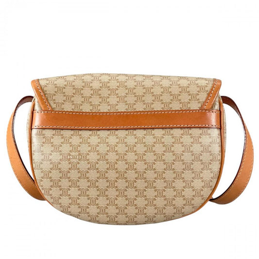 CELINE セリーヌ ショルダーバッグ マカダム ヴィンテージ 半月型 DM92 PVCコーティングキャンバス ベージュ ゴールド金具 レディース【中古品】